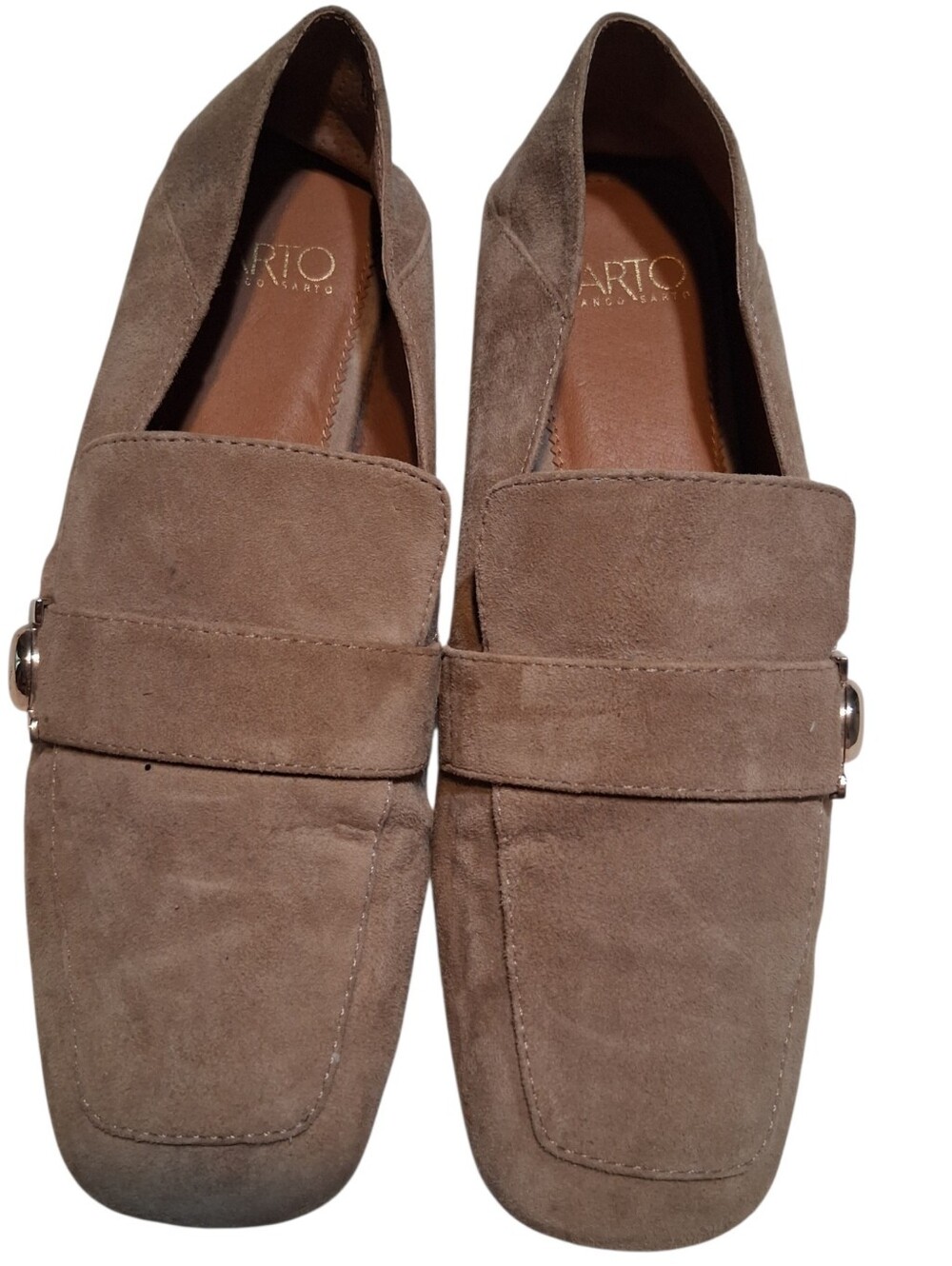 Franco Sarto Valeres Taupe Suede Loafers Square Toe Flat Shoes Size 8M